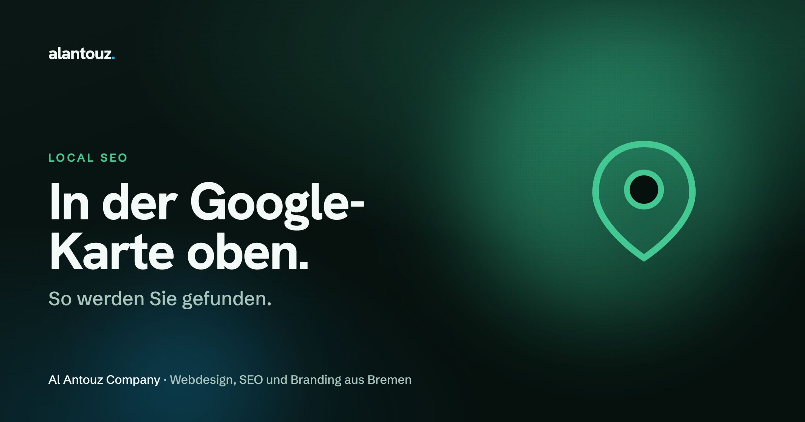 Dunkle Google-Karte mit hervorgehobenem Standort-Pin an oberster Position der lokalen Karten-Box