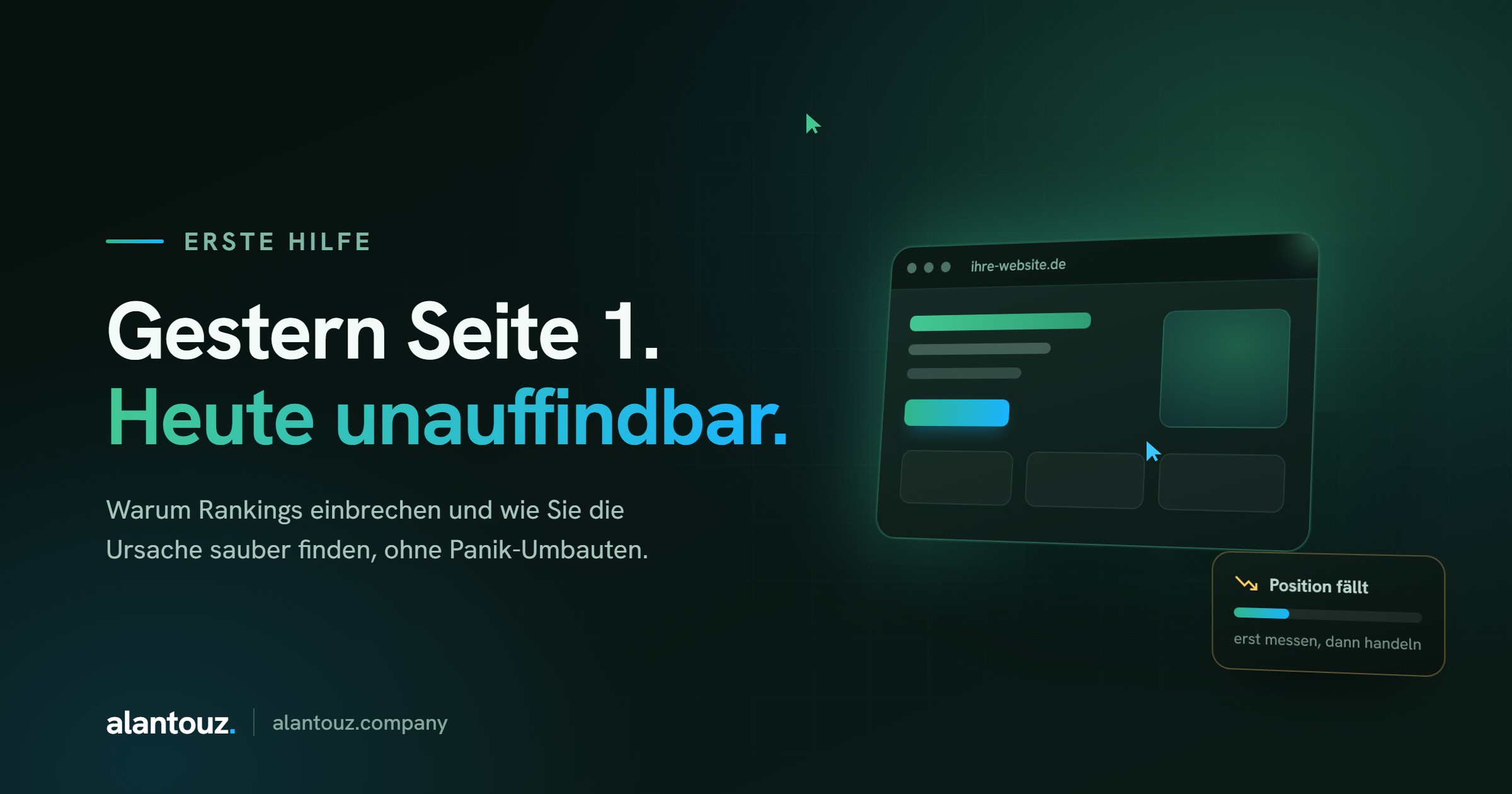 Betriebsinhaber prüft die fallende Ranking-Kurve seiner Website in der Google Search Console