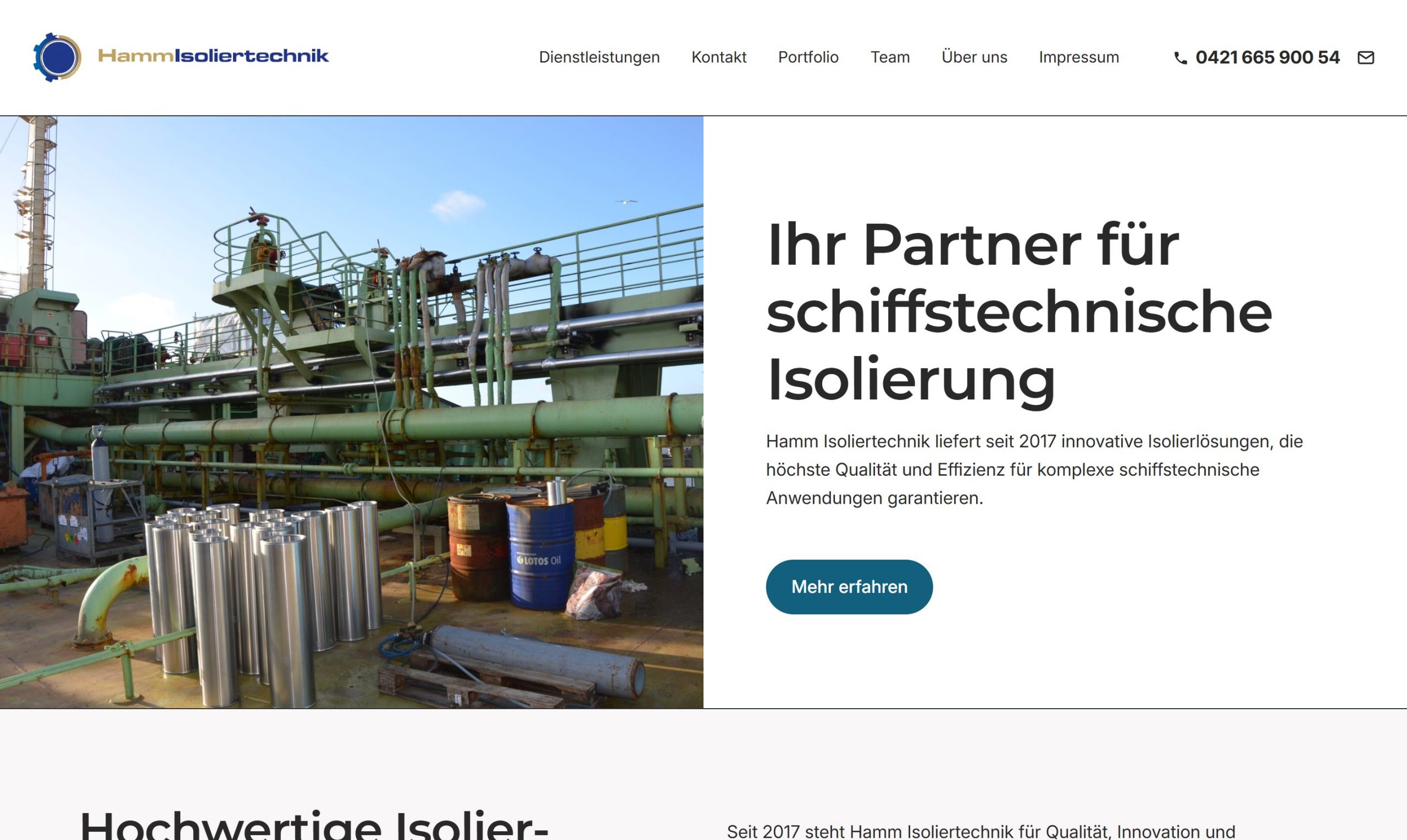 Website von Hamm Isoliertechnik, schiffstechnische Isolierung aus Bremen