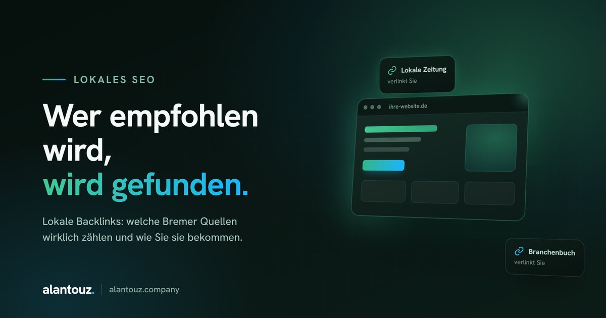 Illustration: lokale Backlinks, Zeitung und Branchenbuch verlinken eine Bremer Website