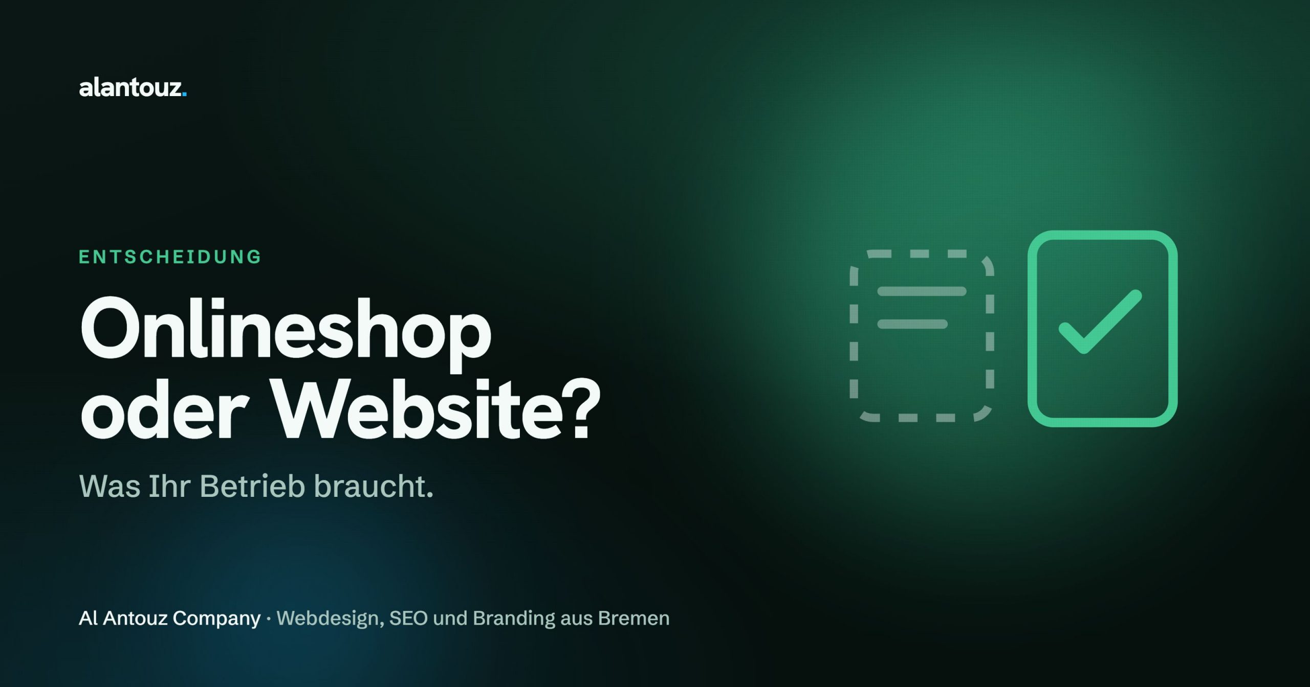Symbolbild Weggabelung zwischen Onlineshop mit Warenkorb und Website mit Anfrageformular in dunklem Marken-Look
