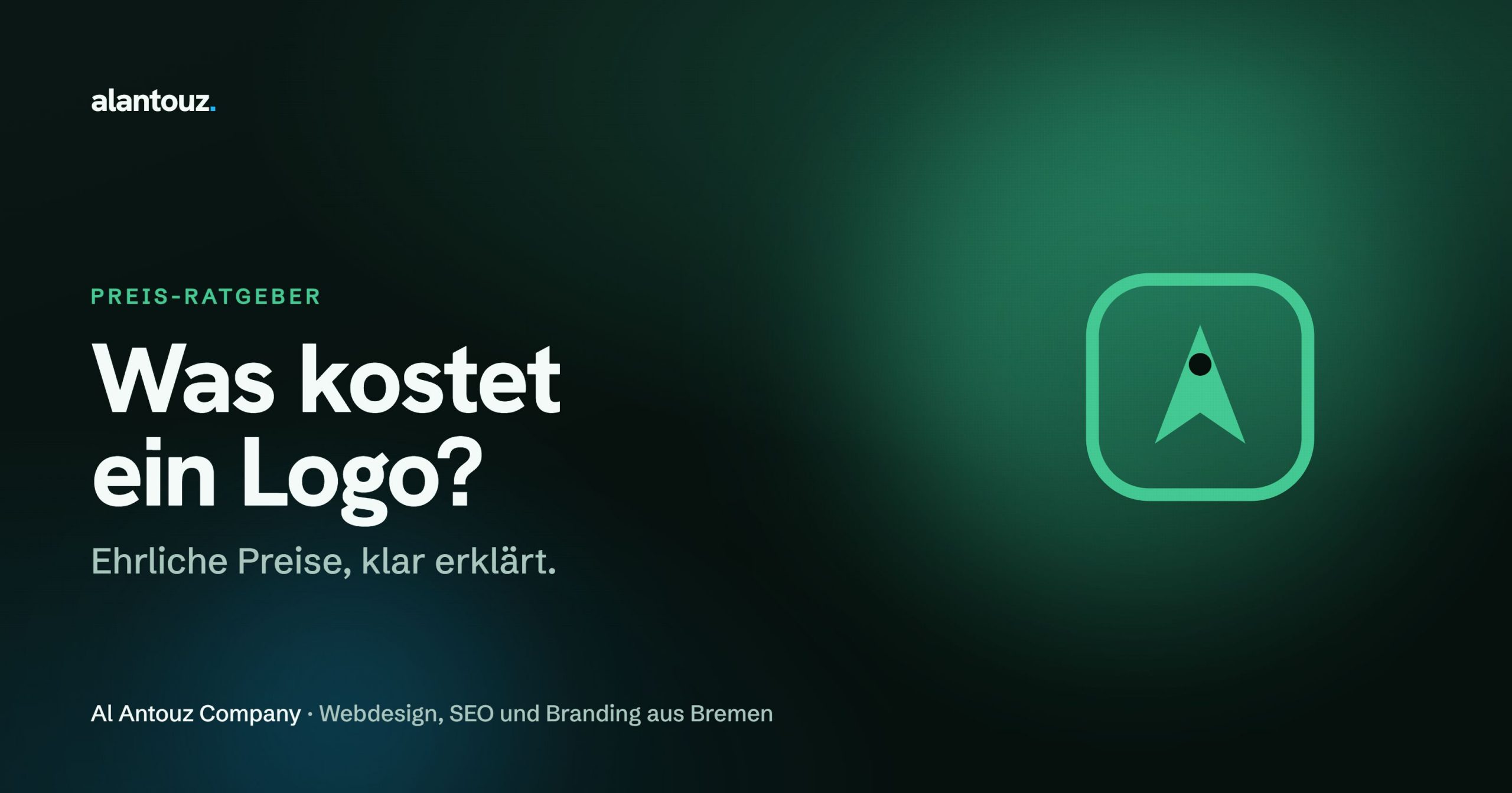 Abstraktes Logo-Zeichen aus grünen Linien auf dunklem Hintergrund als Symbol für professionelles Logo-Design