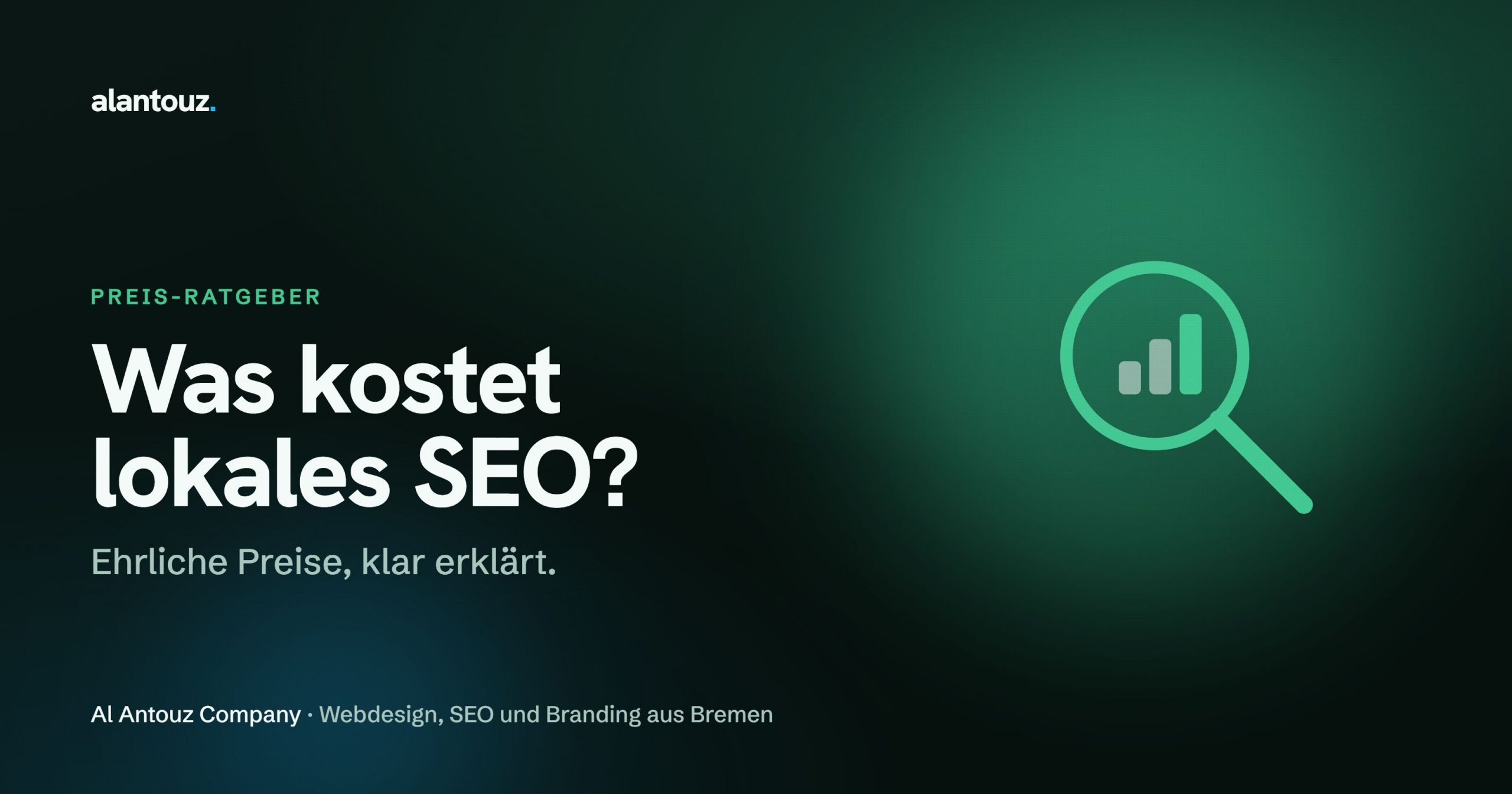 Lokale SEO-Kosten visualisiert als Standort-Pin auf einer Karte mit aufsteigenden Ranking-Balken im dunklen Marken-Look