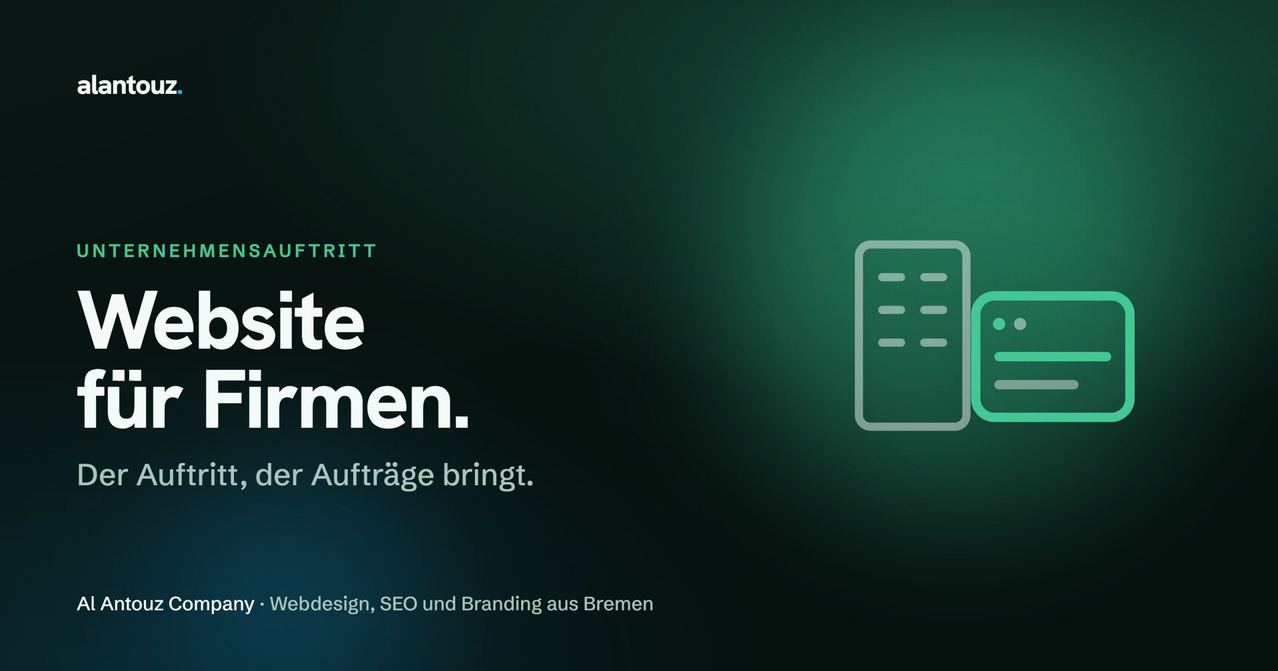 Professionelle Firmenwebsite auf Laptop und Smartphone im dunklen Marken-Look als Symbol für einen Unternehmensauftritt, der Aufträge und Bewerber bringt